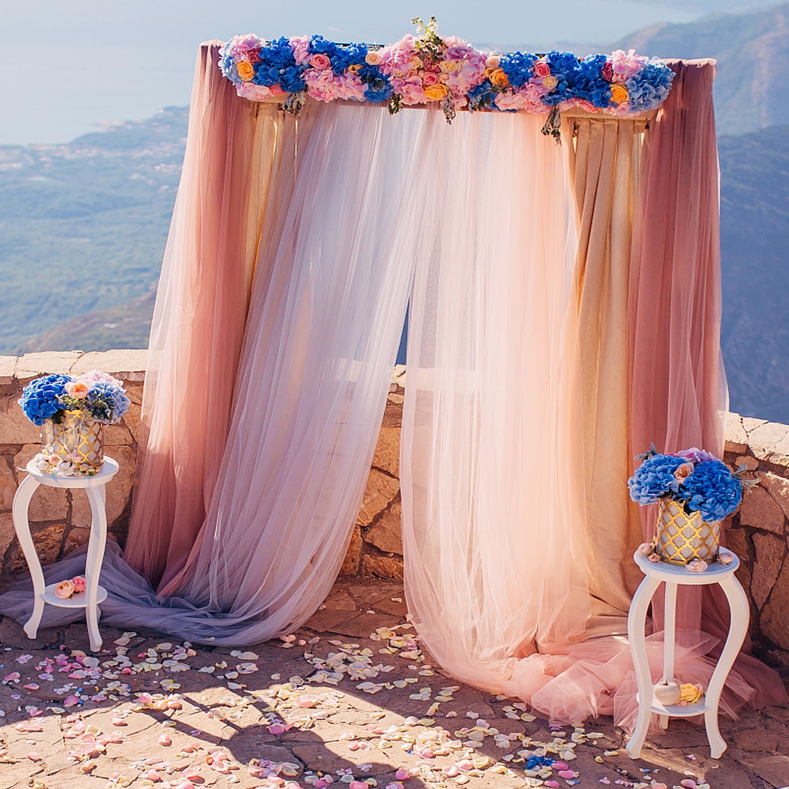 10x10FT Dusty Rose Tulle Backdrop Curtains Sheer Drapes for Wedding Party