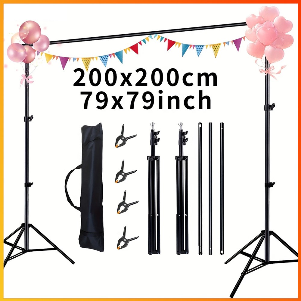 Adjustable Backdrop Stand Background Support System with Carrying Bag + 4 Clamps
