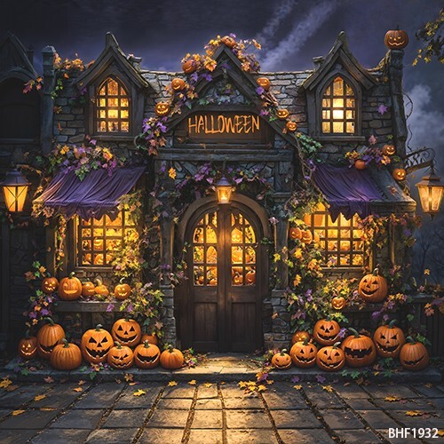 10’x10’Computer-painted Cartoon Pumpkin House Scenic Background Backdrop BHF1932