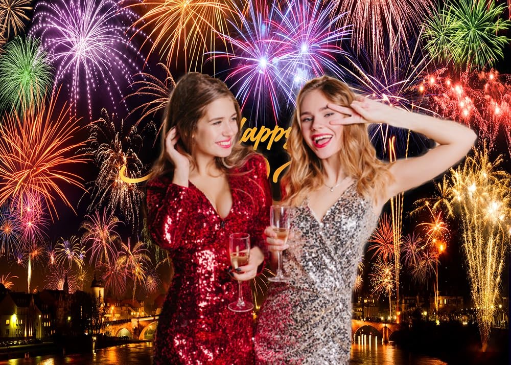 7x5ft New Year 2025 Backdrop – Black Gold New Year Eve Party Background Deco…