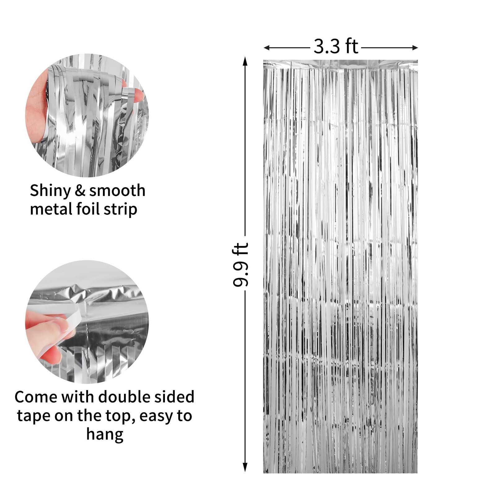 4 PCS 3.3×9.9 Ft Silver Foil Fringe Curtain Backdrop Tinsel Door Streamer