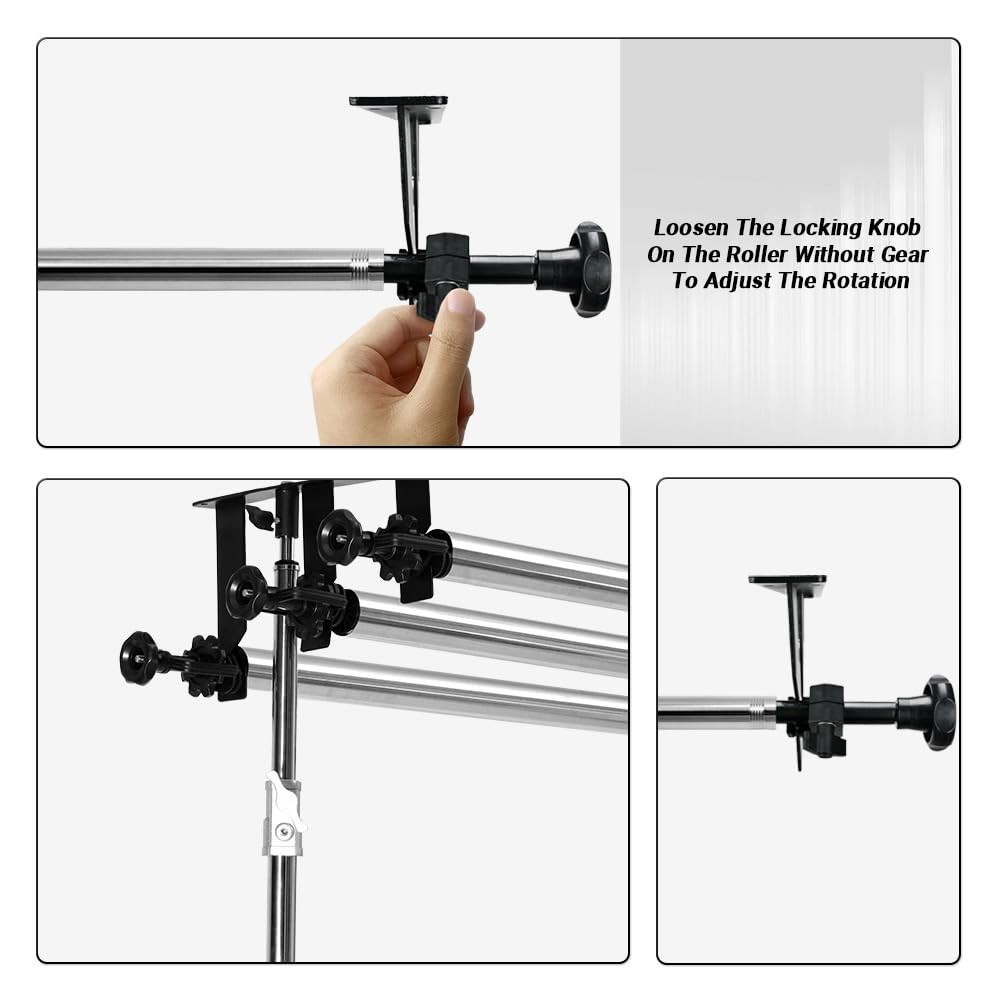 Photography Backdrop 3 Roller Support System, 118 inch Stainless Steel Crossb…