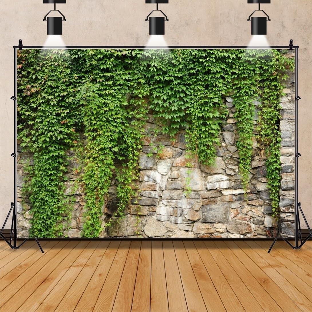 Yeele 20x10ft Green Leaves Wall Backdrop Spring Rustic Green Vine Plants Vint…