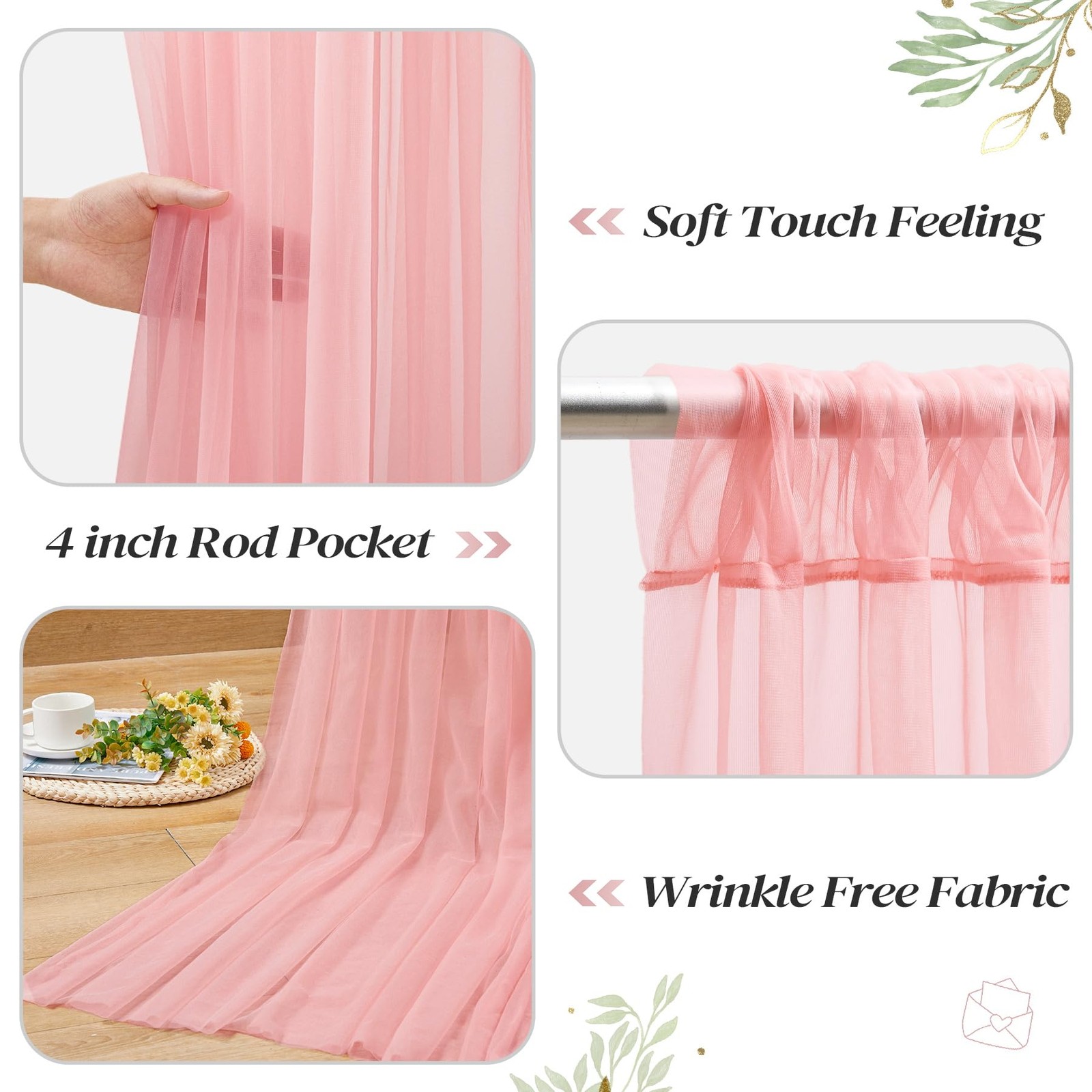 10ft x 10ft Dusty Rose Backdrop Curtain with Lights String for Parties, Sheer…