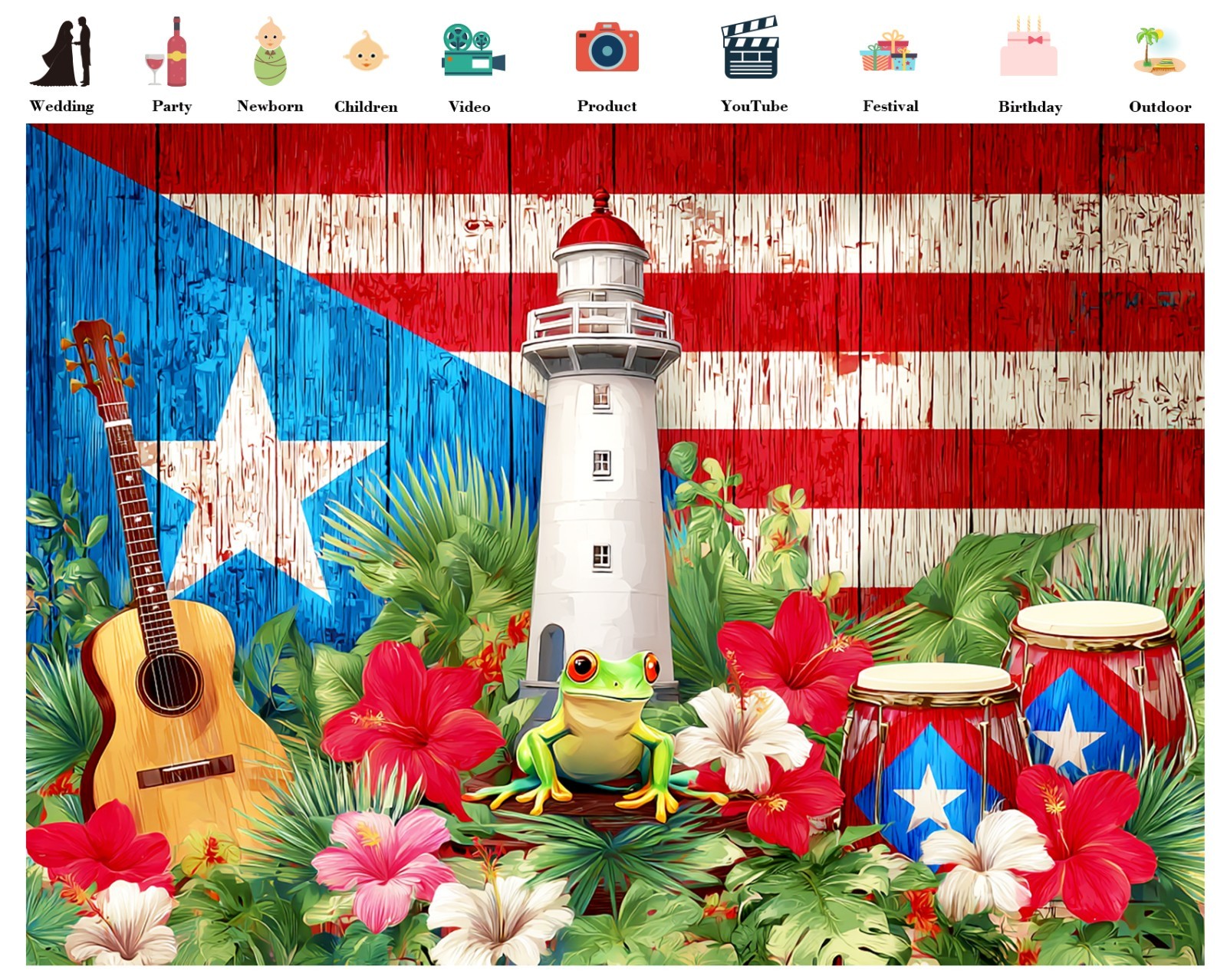 10x8ft Puerto Rico Backdrop Puerto Rico Flag Lighthouse Photo Background