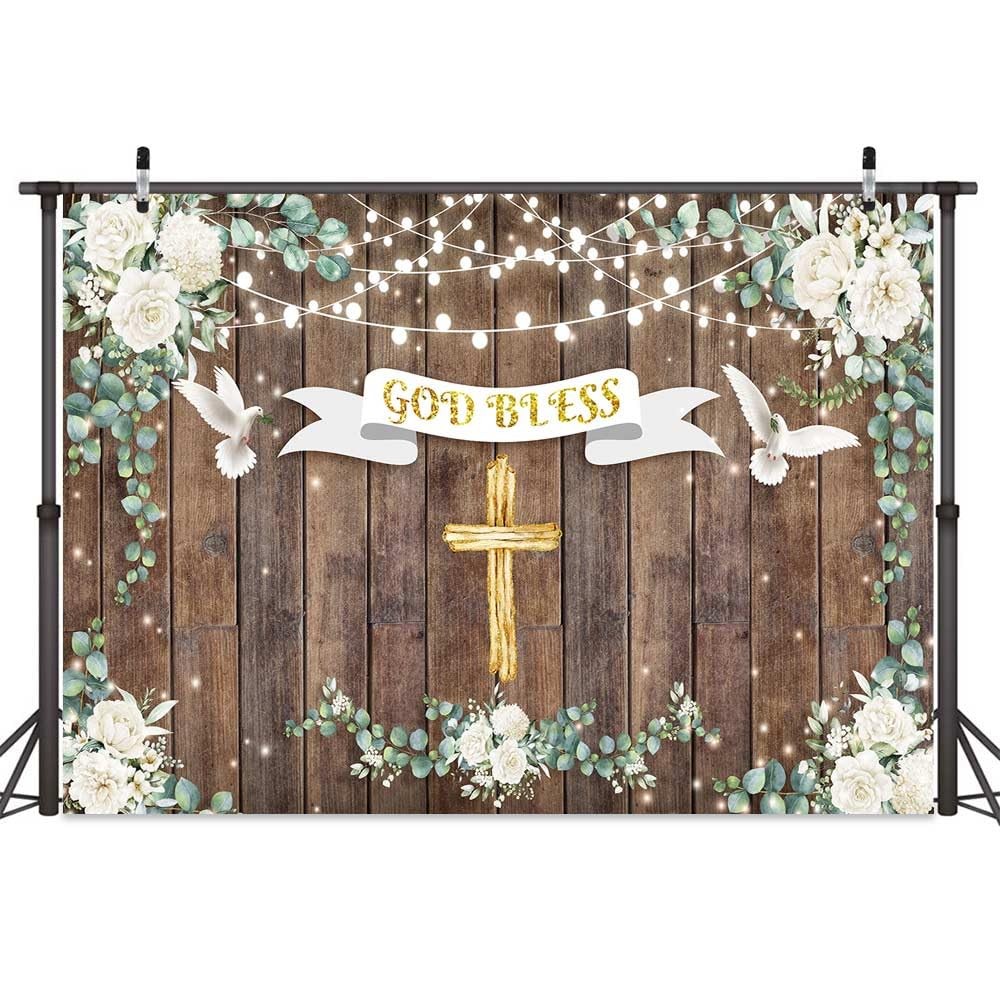 7×5 Ft God Bless Photo Backdrop Mi Primera Comunion First Holy Baptism Prop