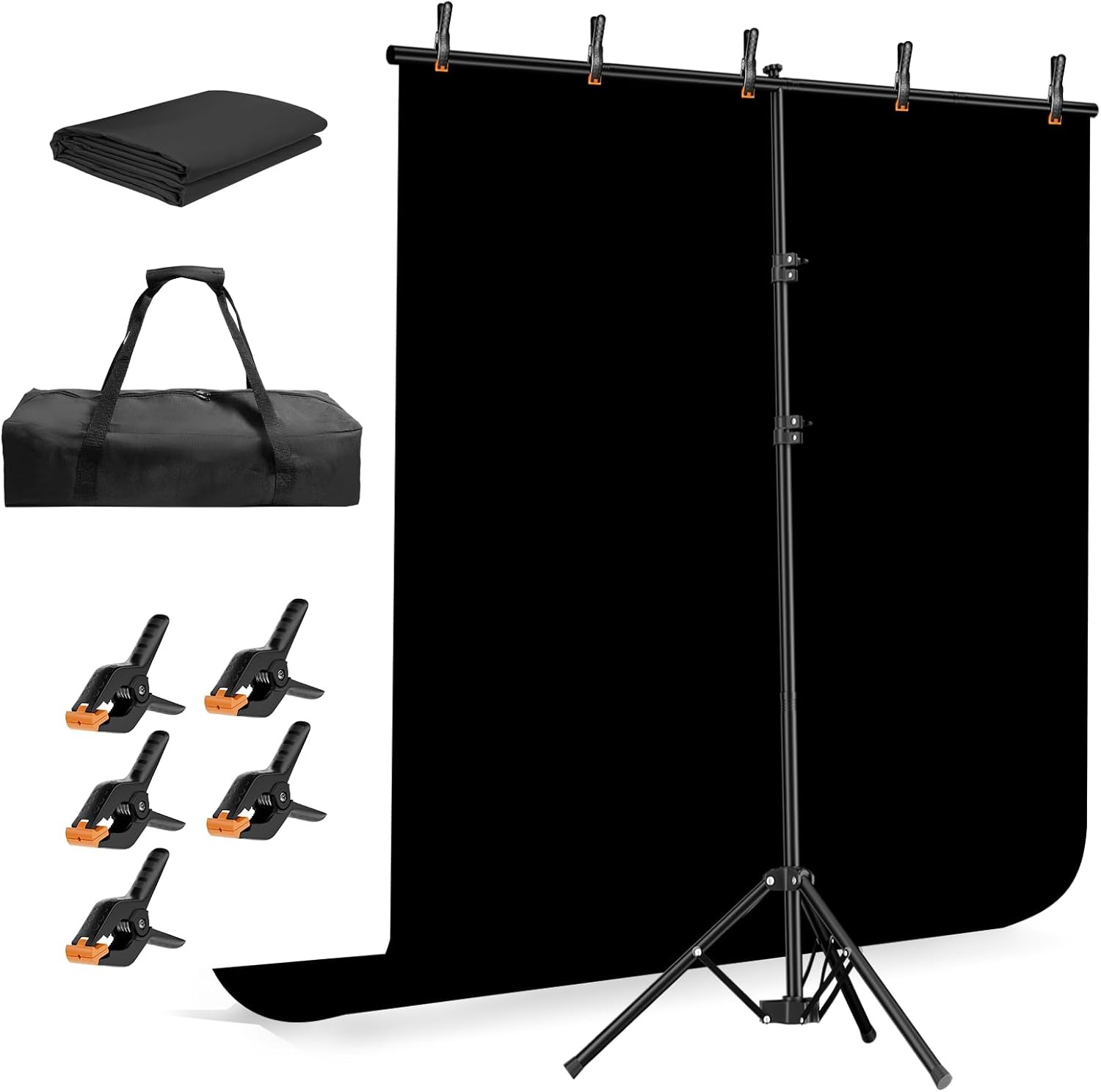 Black Photo Backdrop W/ Stand Kit 6.5x5ft Photography Black Background Screen