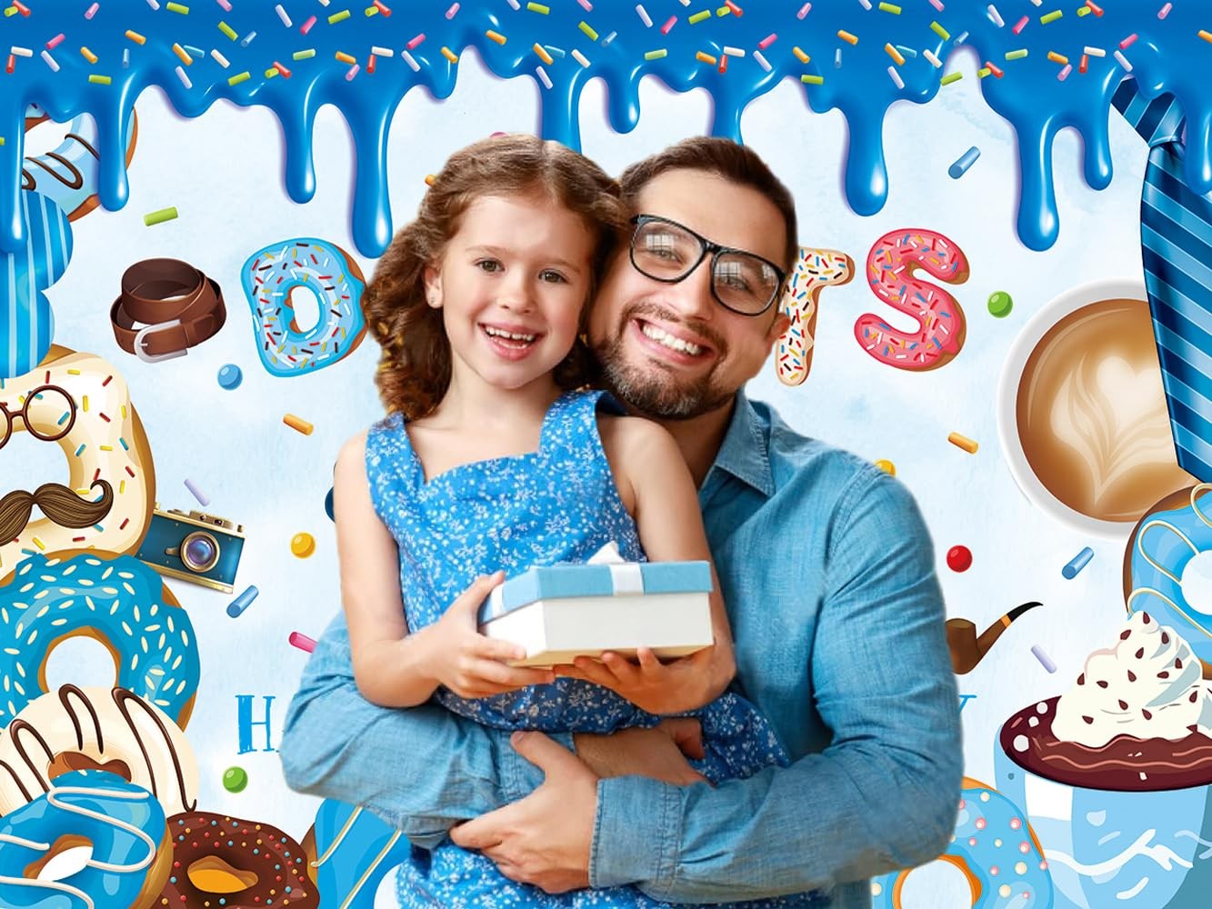 Happy Father’s Day Banner Backdrop 10x8FT Best Dad Ever Donuts with