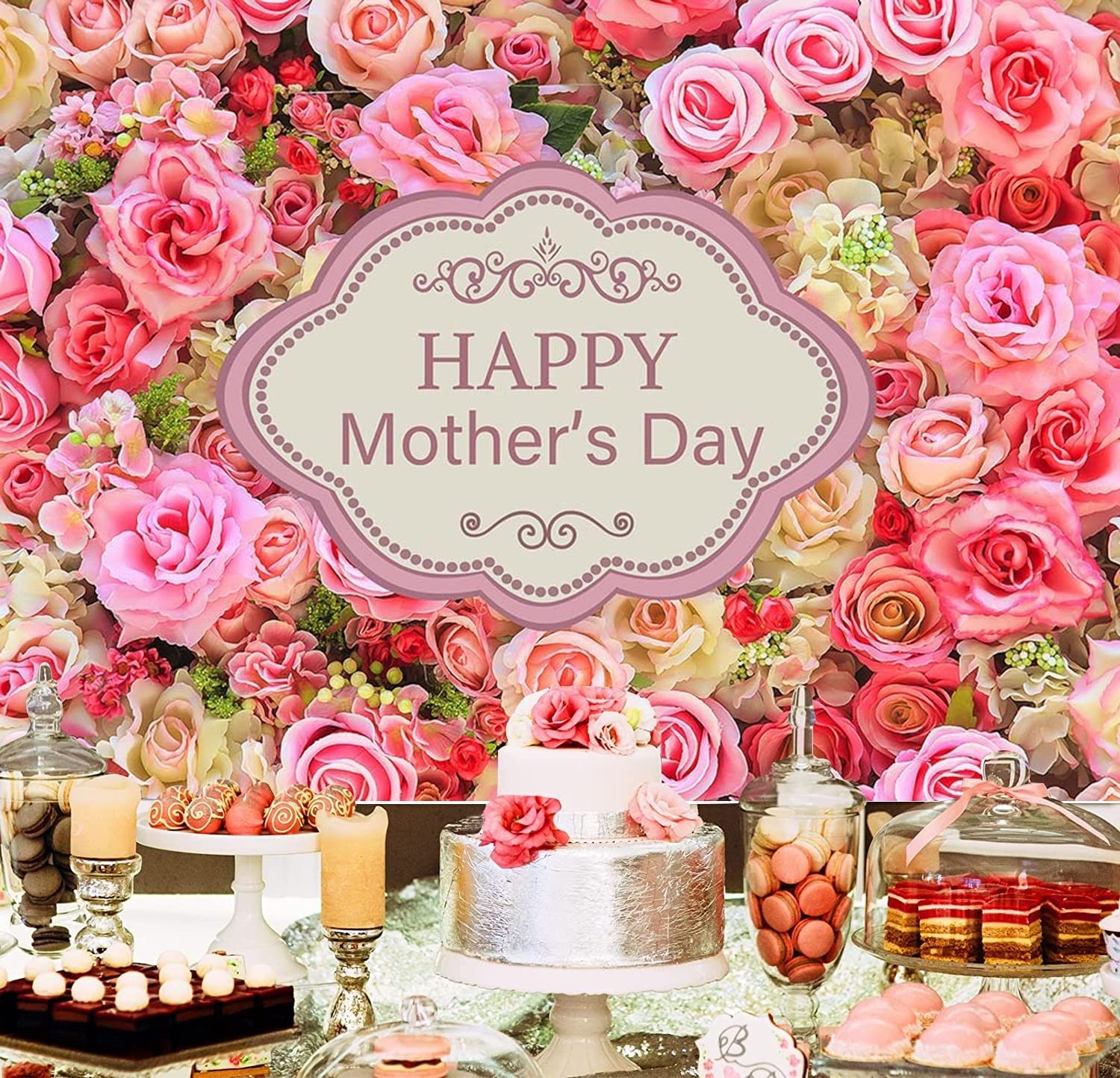 Mother’s Day Flower Backdrop Pink Rose Photography Background Props 7×5 FT