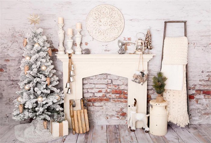 Kate Backdrop White Christmas Rustic Farmhouse Country Standing Family 8′ x 10′