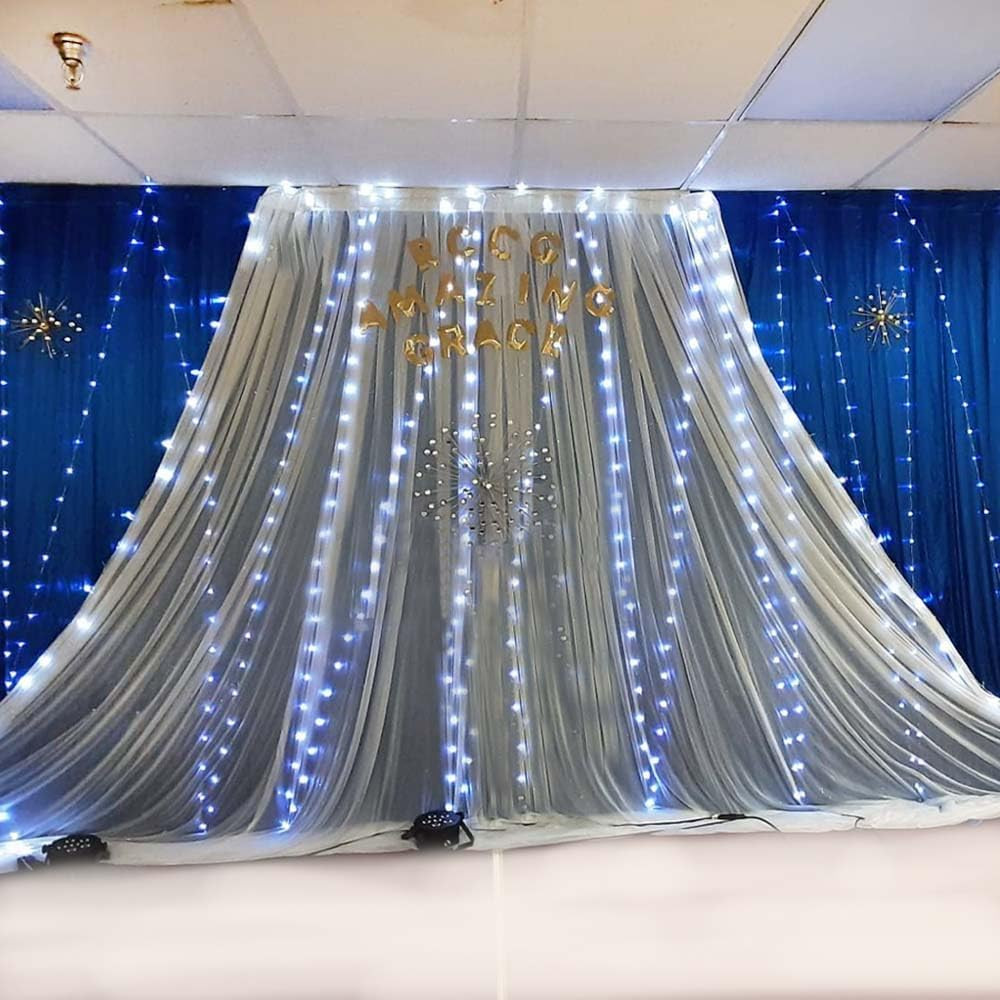Luxury 20x10ft Wedding Stage Silk Backdrop Curtains – Royal Blue & White
