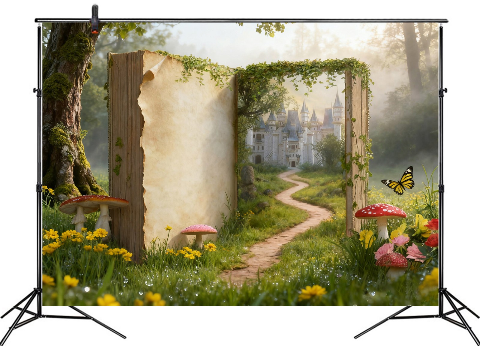 10x8ft Fairy Tale Books Mushroom Forest Castle Vinyl Backdrop Photo Background