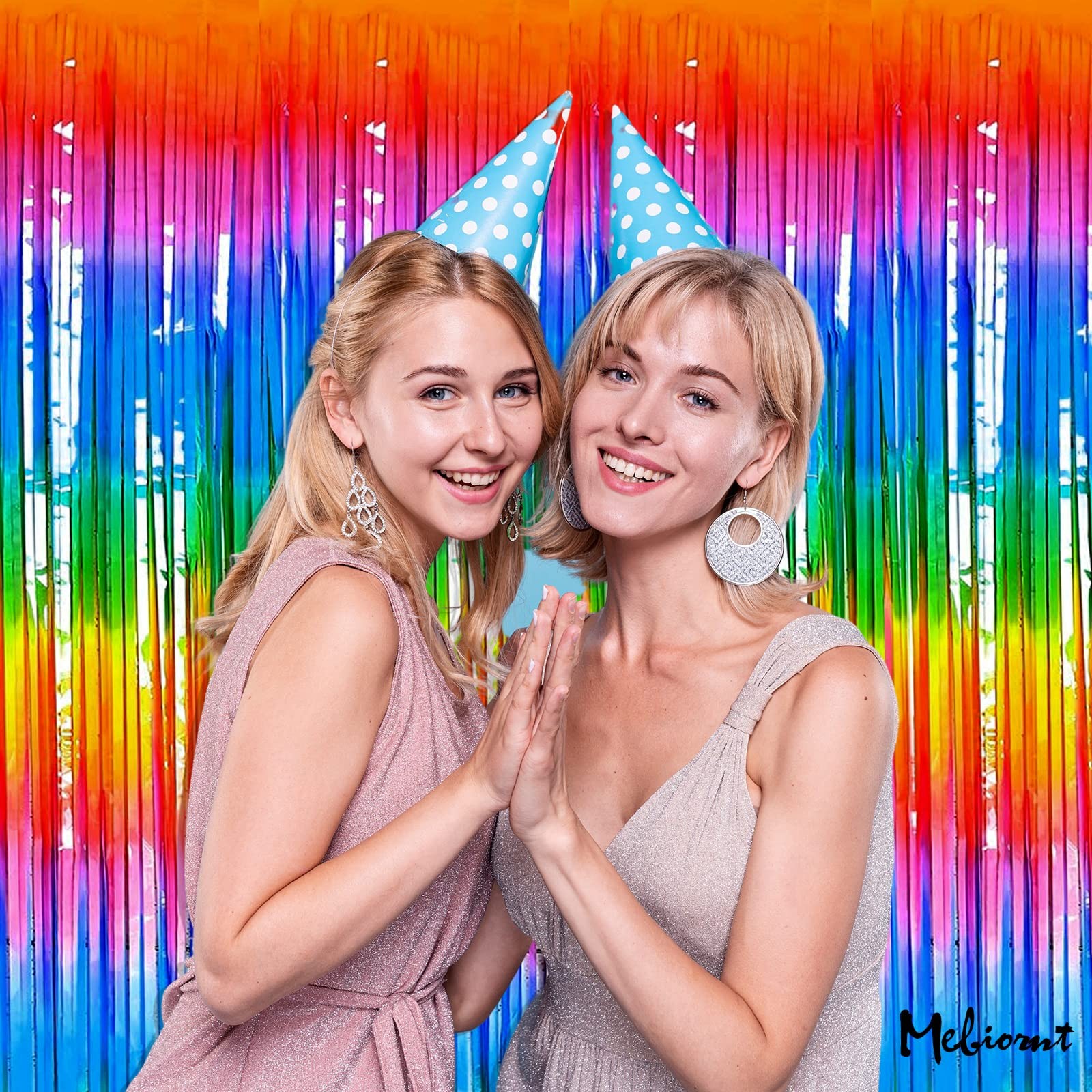 4 Pack 3.2×9.8 Ft Metallic Tinsel Foil Fringe Backdrop Rainbow Decorations