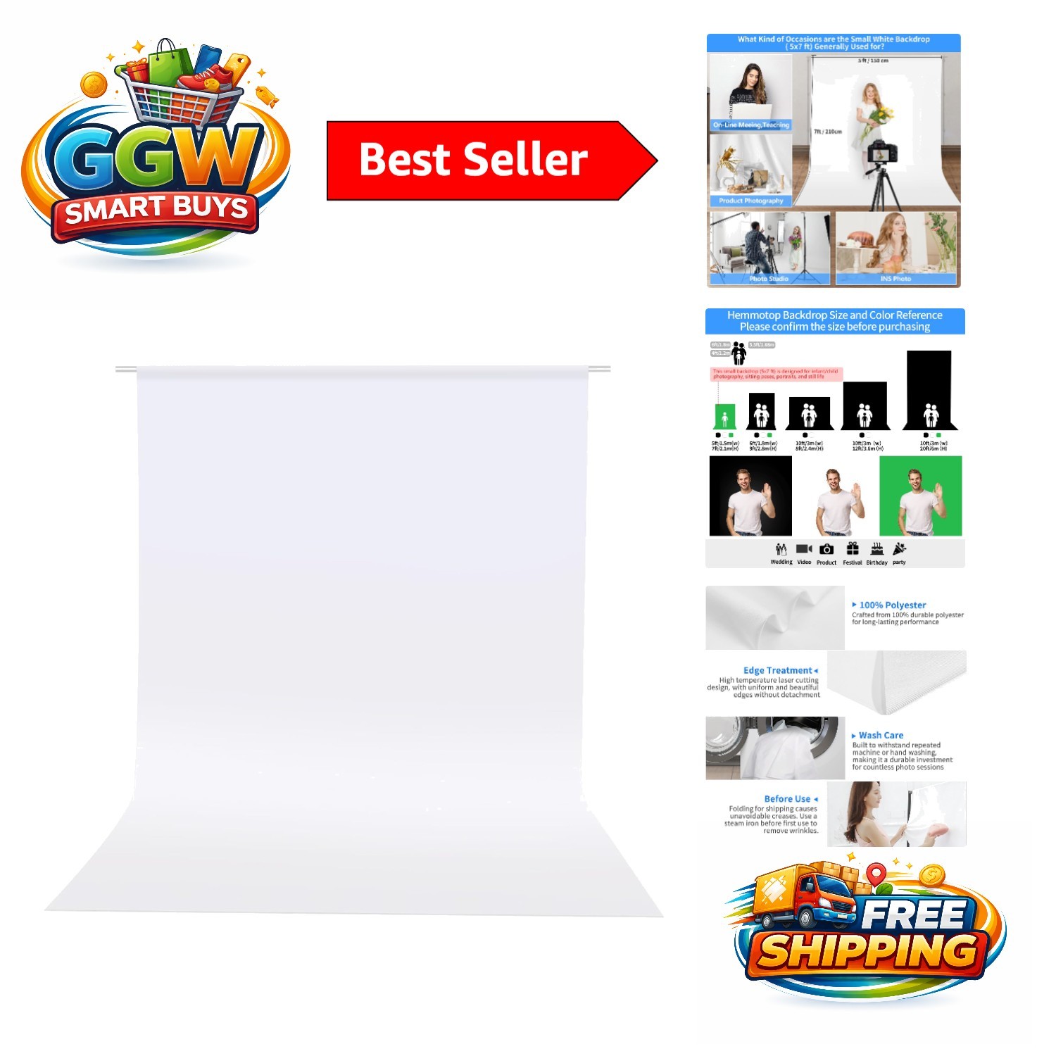 Versatile 5×7 ft White Photography Backdrop for Parties & Special Events