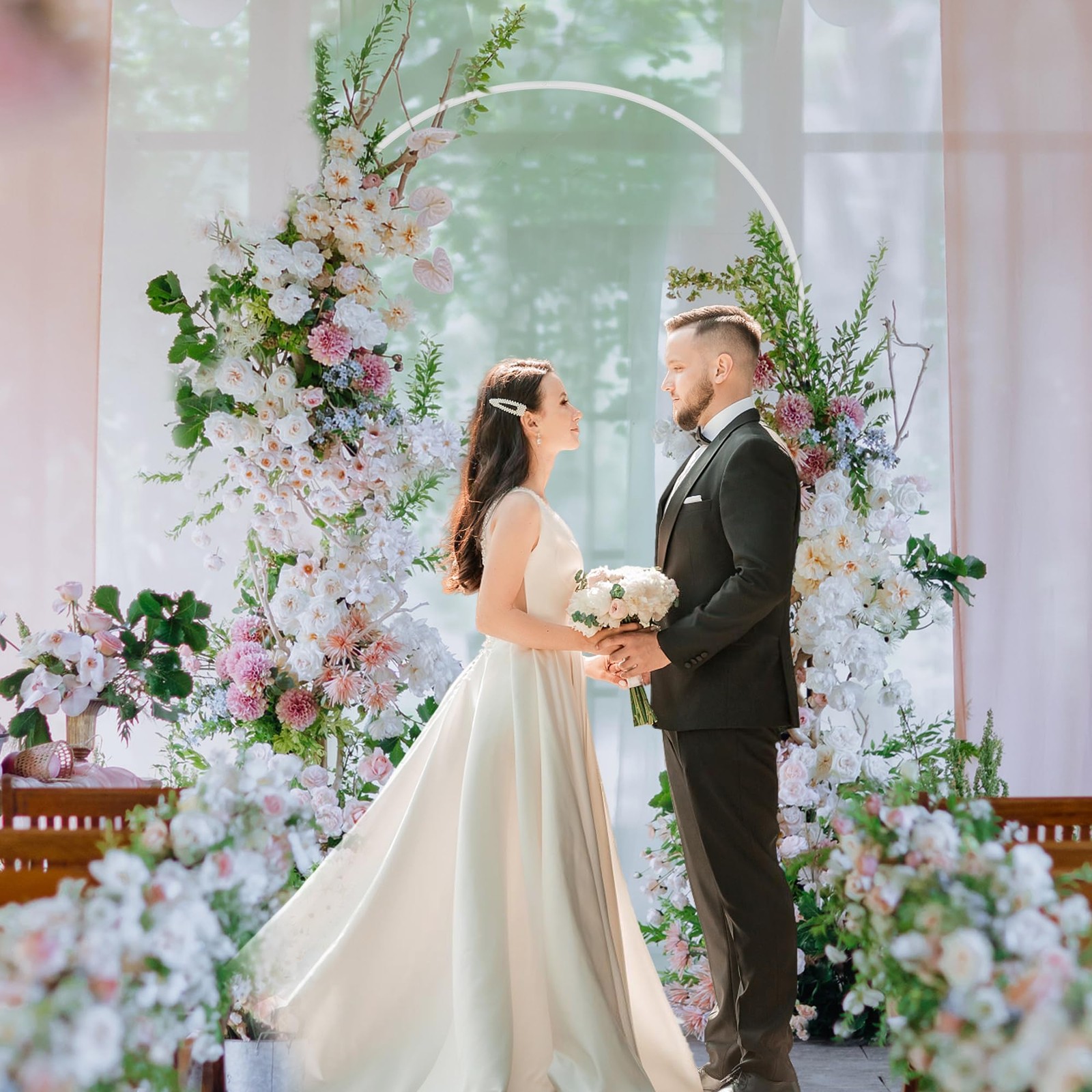 7.2FT White Wedding Arch Stand Metal Square Arched Backdrop Frame for Party C…