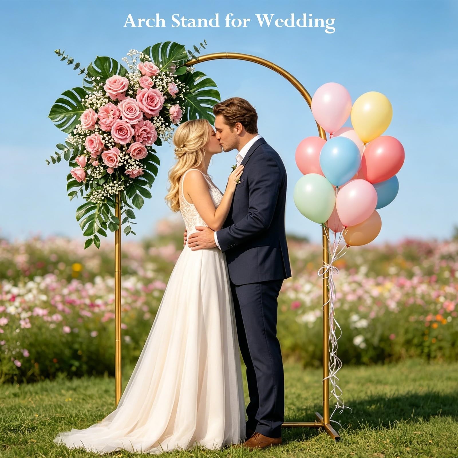 6.6 FT Metal Arch Stand – Gold Wedding Backdrop, Balloon Display for Parties, Ba