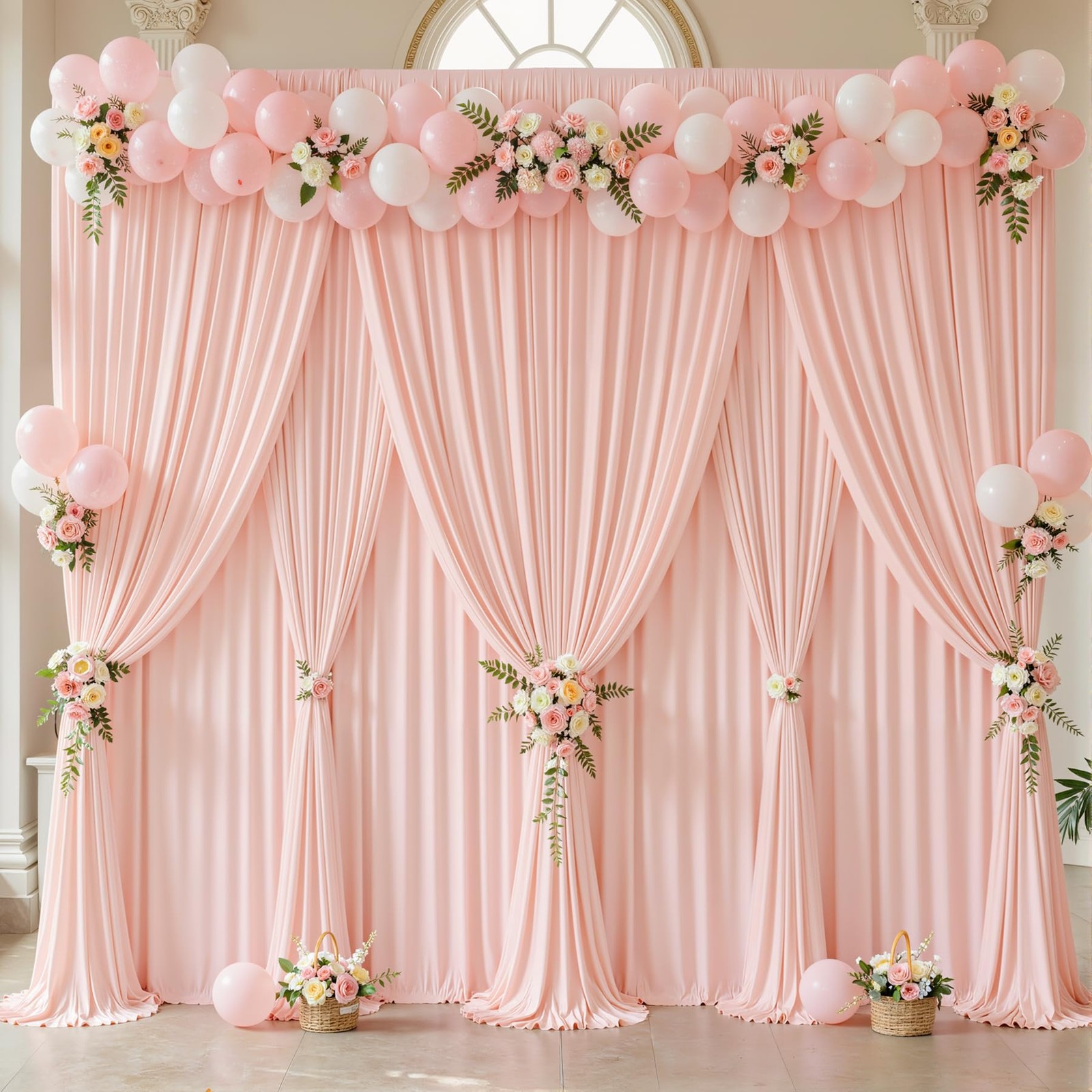 10 Panles Pale Pink Backdrop Curtains – W4′ x H10′(10 panels),