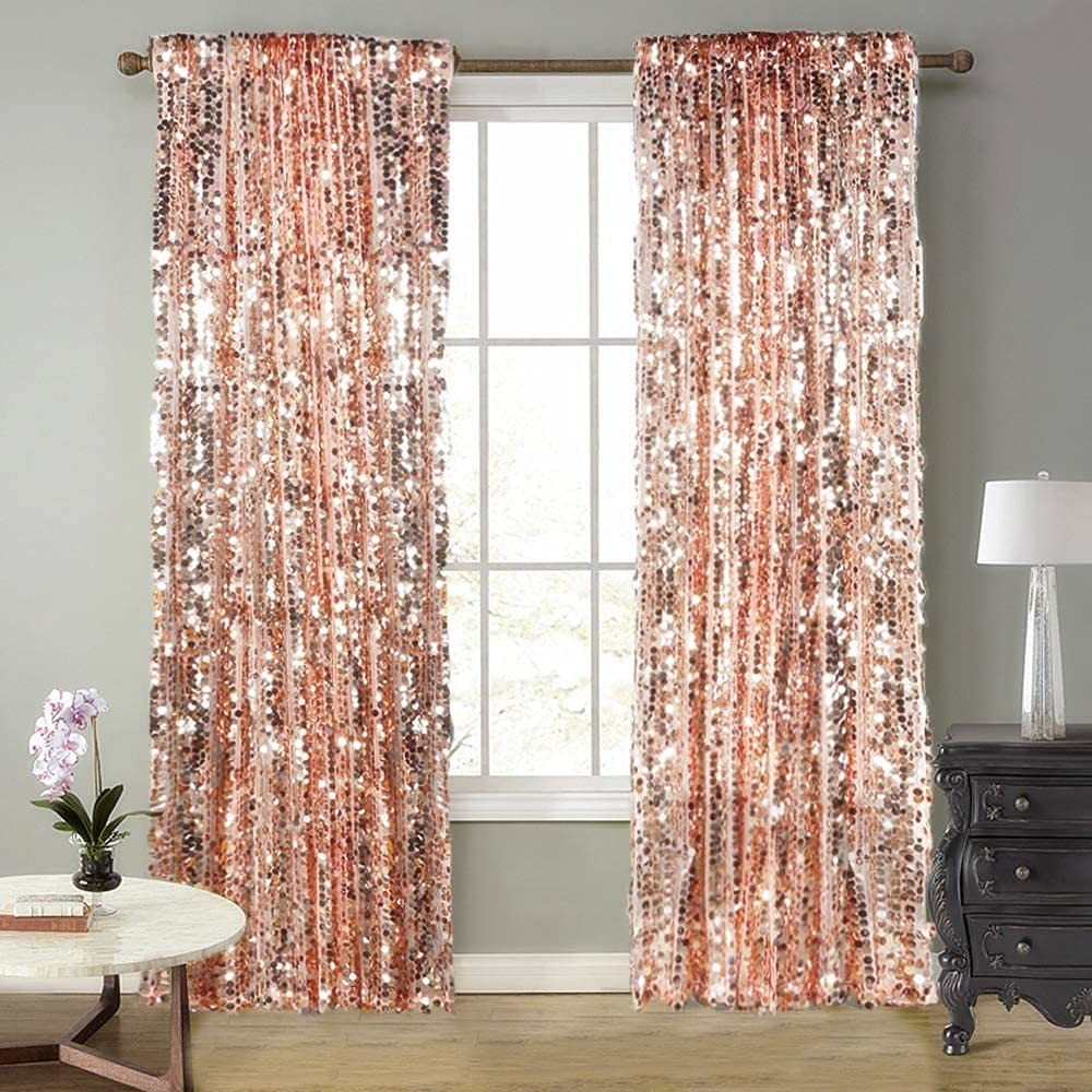 Rose Gold Sequin Backdrop Curtains Drapes Panels Party Decor 9x9ft Big Sequin