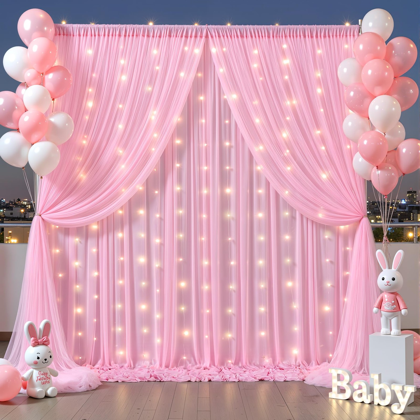 5×10 FT Baby Pink Tulle Wrinkle Free 2 Layer Backdrop Curtains Wedding Drapes