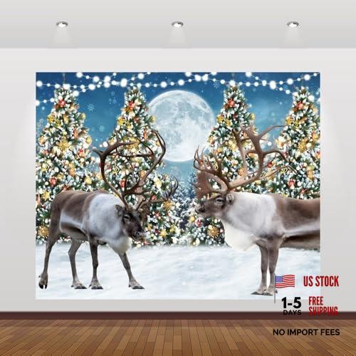 10x8ft Snowflake Backdrop for Winter – Snowflakes & Reindeer Forest
