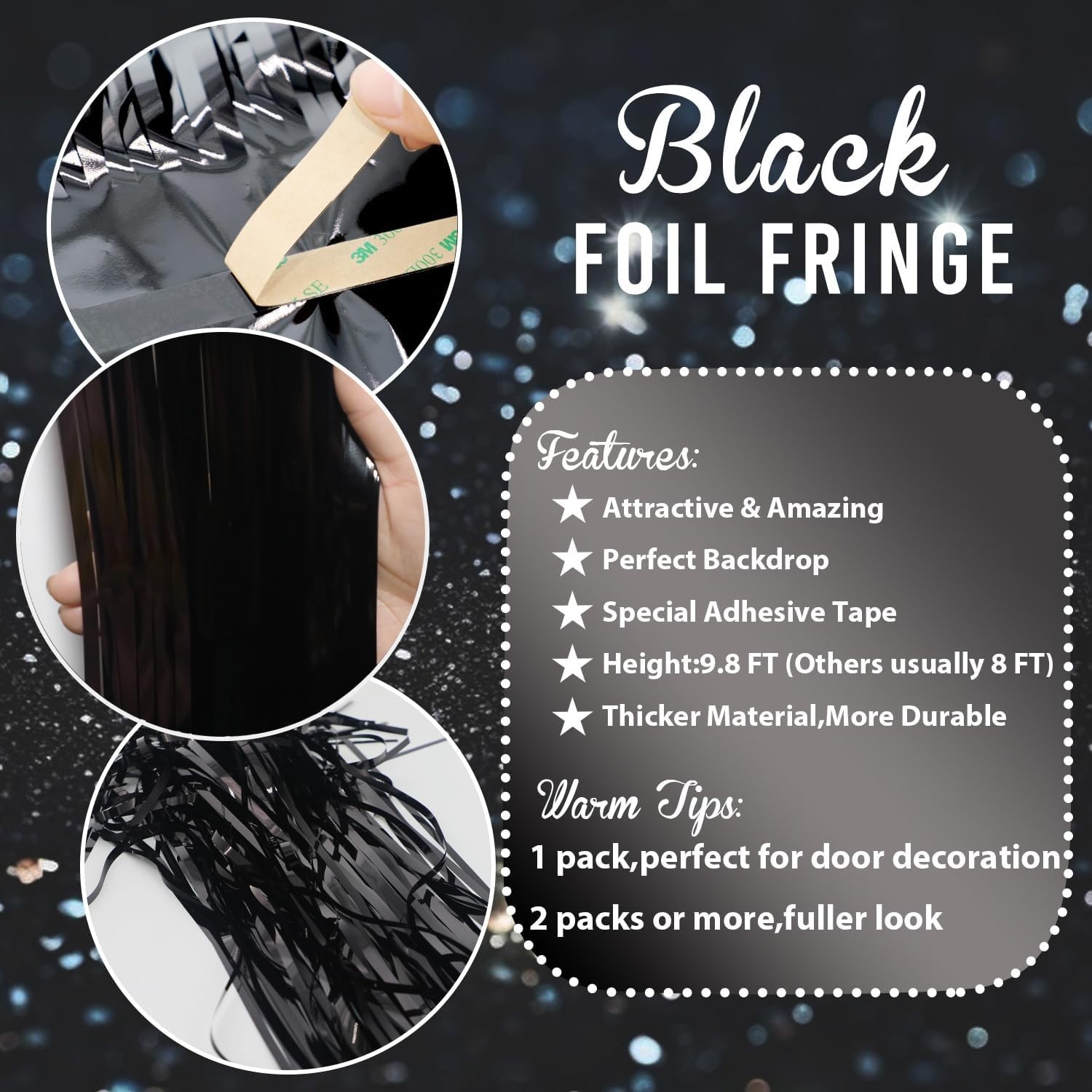 Instant Party Elegance with 3.2ft x 9.8ft Black Foil Streamers – Easy Setup!