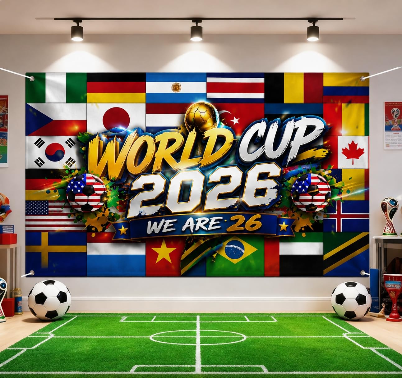 2026 World Football Cup 71×43 Inch Backdrop, Extra Large Soccer Festival Back…