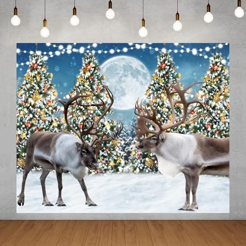 10x8ft Snowflake Backdrop for Winter – Snowflakes & Reindeer Forest