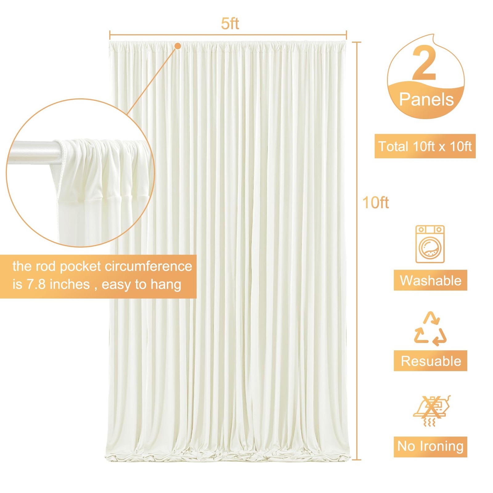 10ft x 10ft Ivory Backdrop Curtain for Wedding Ivory Free Backdrop Drapes Pan…