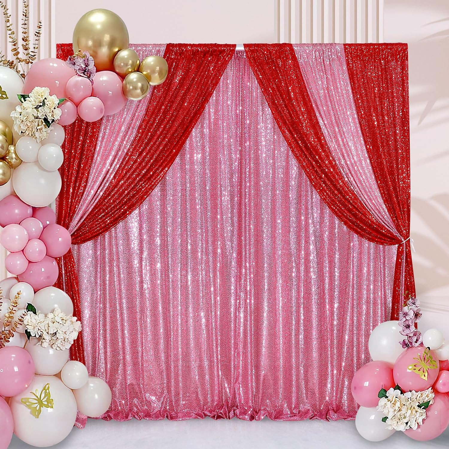 Blush Pink Sequin Backdrop Glitter Backdrop Curtains 7ft x 7ft Glitter Backgroun
