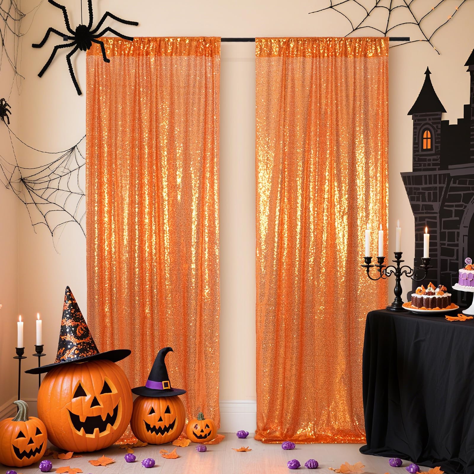 Orange Sequin Backdrop Curtain 2 Panels 2FTx8FT Glitter Background for Party …