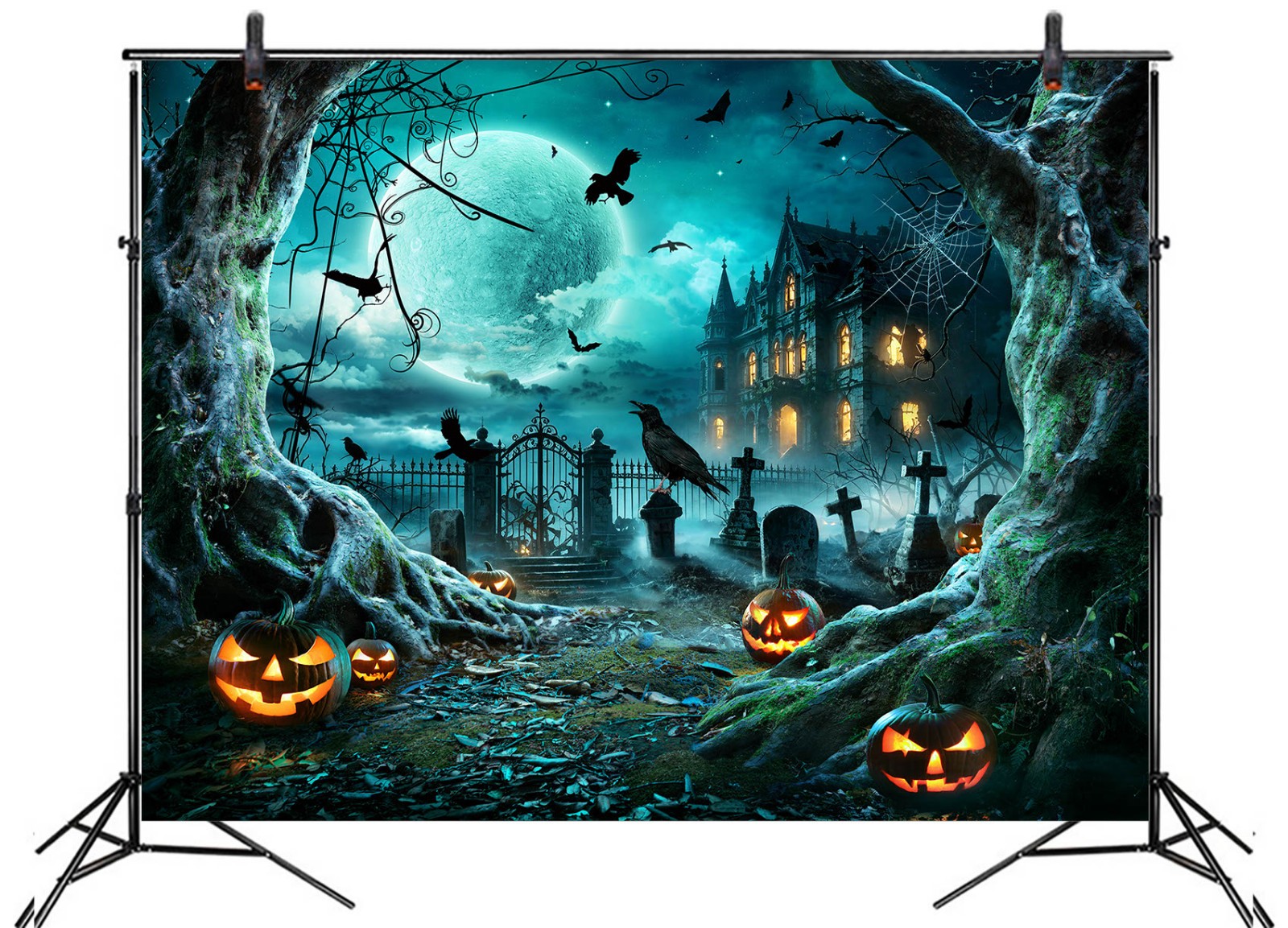10x8ft Halloween Backdrop House Full Moon Gothic Background for Photography