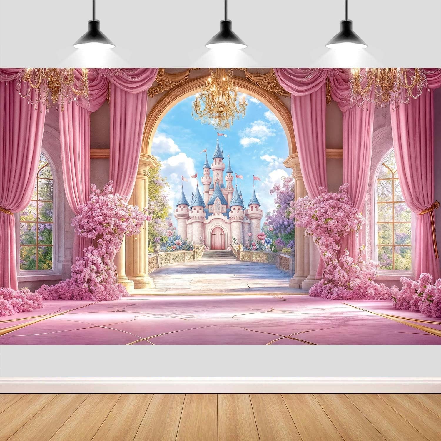 10X8ft Princess Castle Backdrop Pink Fairy Tale Wonderland Floral Arch Girls …