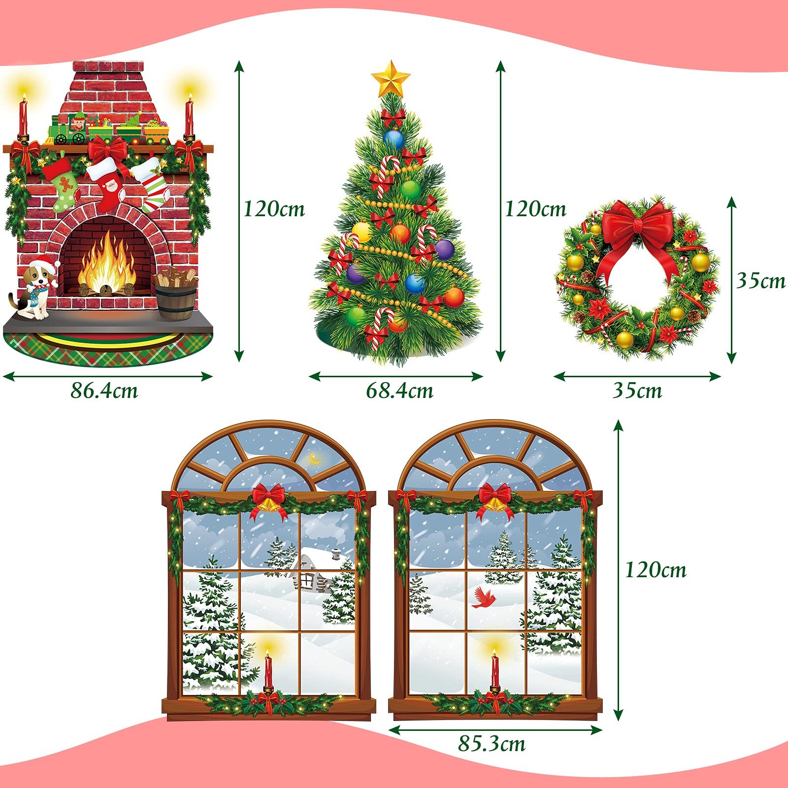 Christmas Wall Decor Fireplace Backdrop Window Winter Tree Background Cute