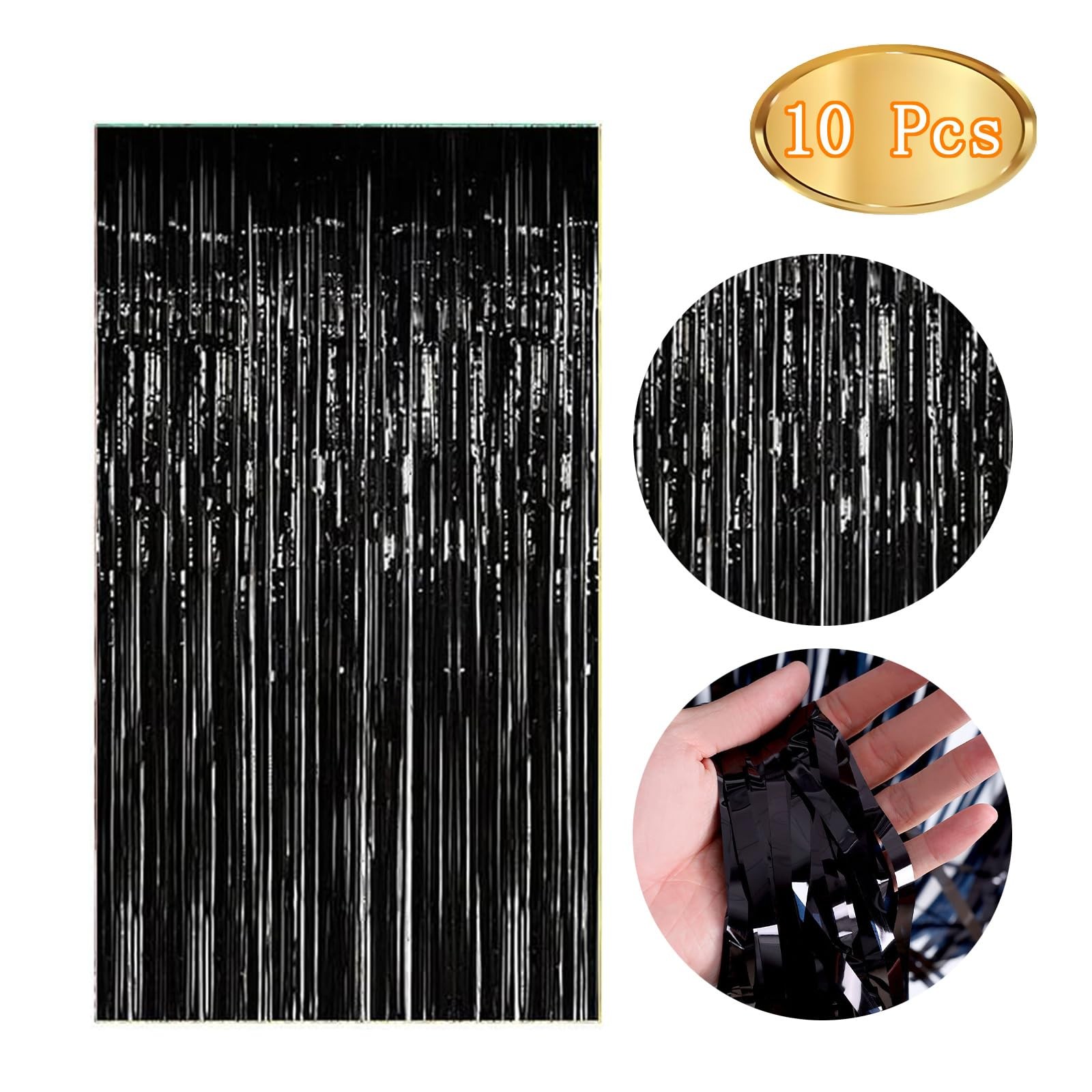Streamers Party Decorations 10 PCS Black Glitter Foil Curtain Backdrop Photo