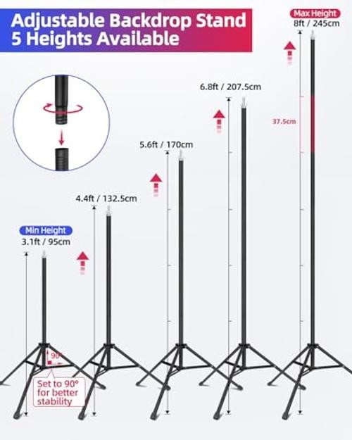 Backdrop Stand 10 x 8 Ft (WxH), Adjustable Photography Background Stand 10x8FT