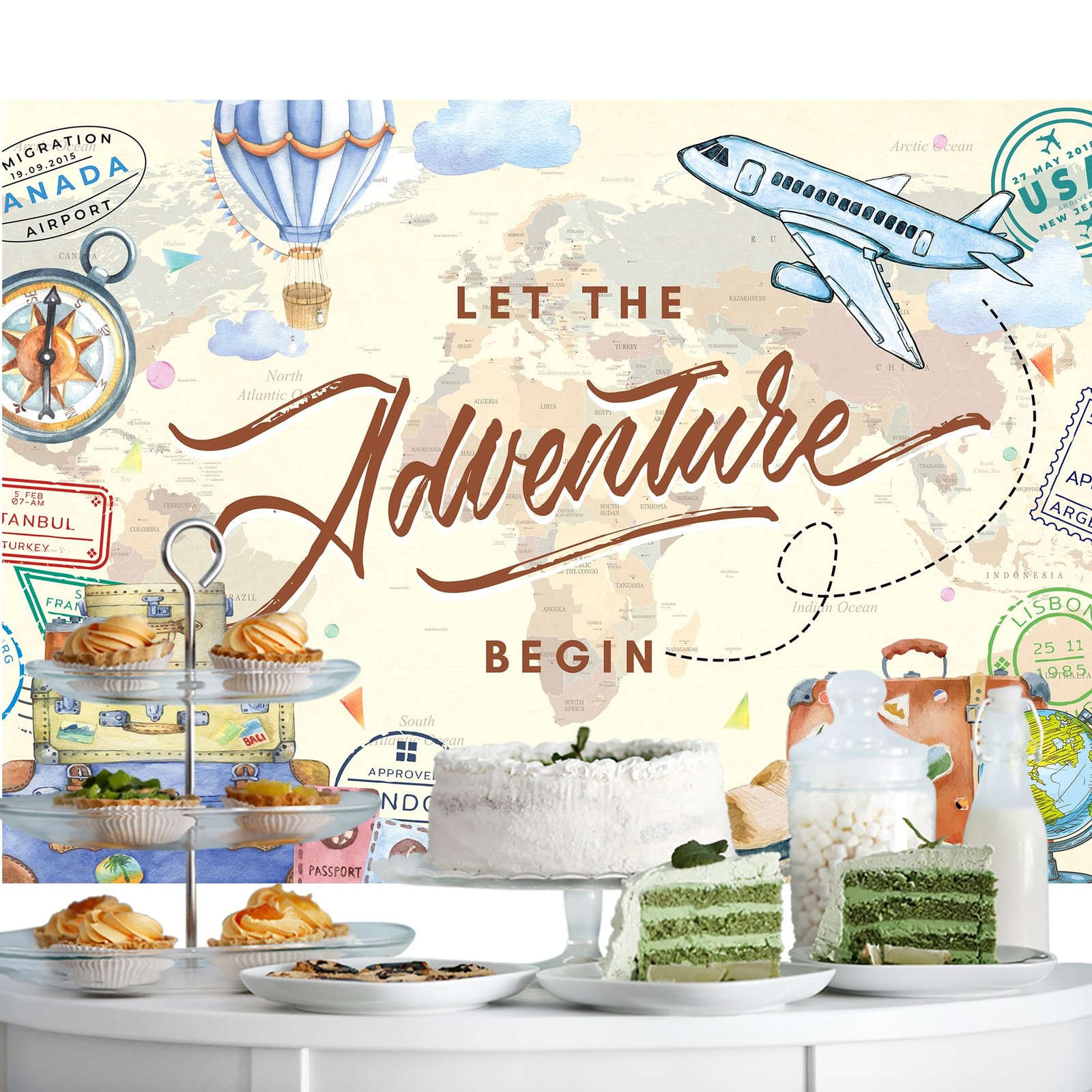Riyidecor Let The Adventure Begin Backdrop World Map 7Wx5H, Travel