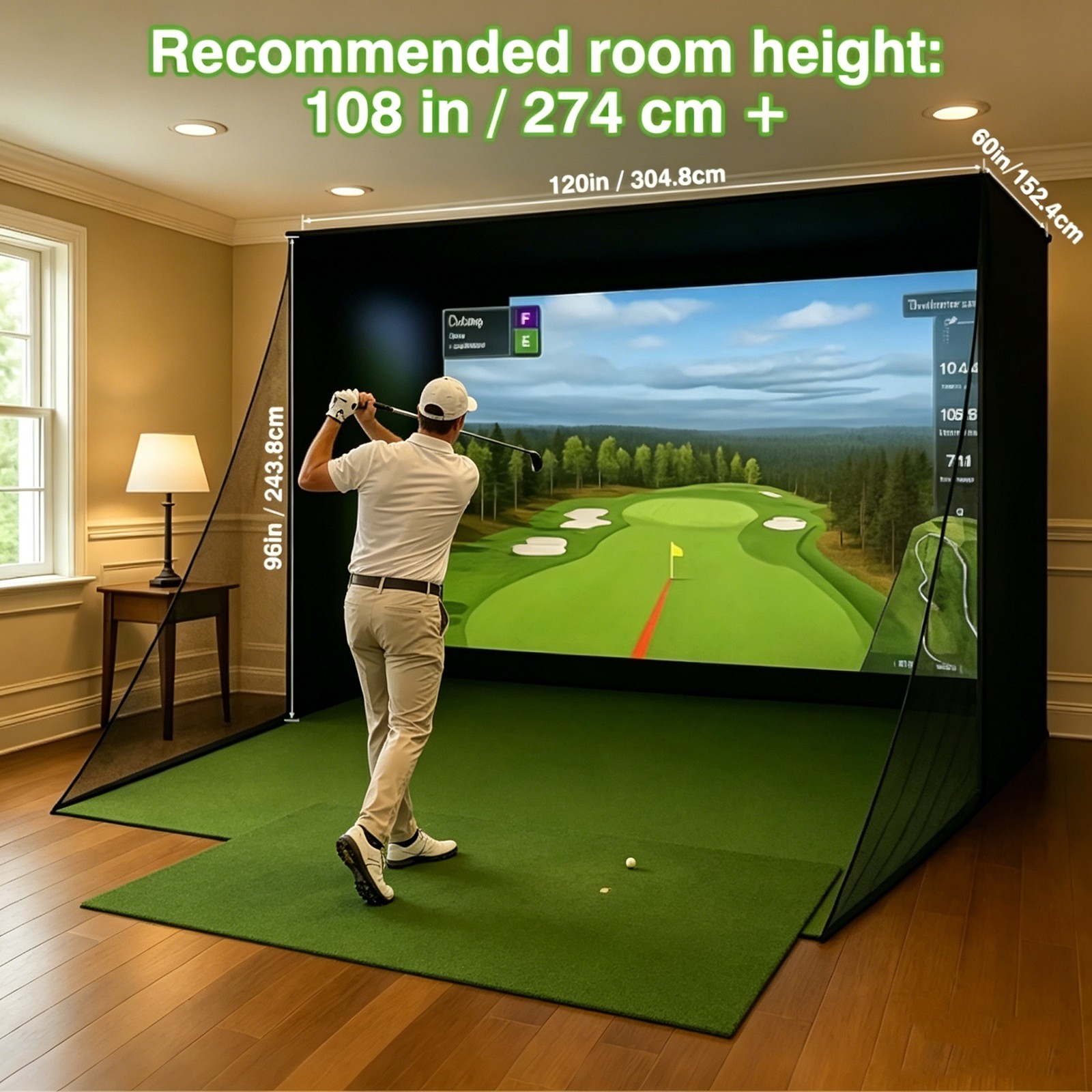 Indoor Golf Simulator Cage with Heavy Duty Triple-Layer Impact Screen for Home