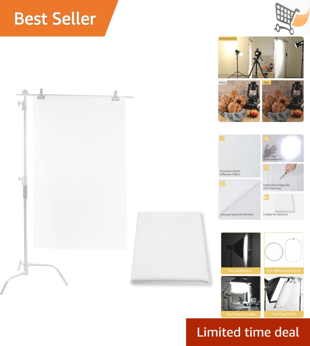 Photography Diffusion Fabric Nylon Silk White 1M x 1.7M Softbox Light Modifier