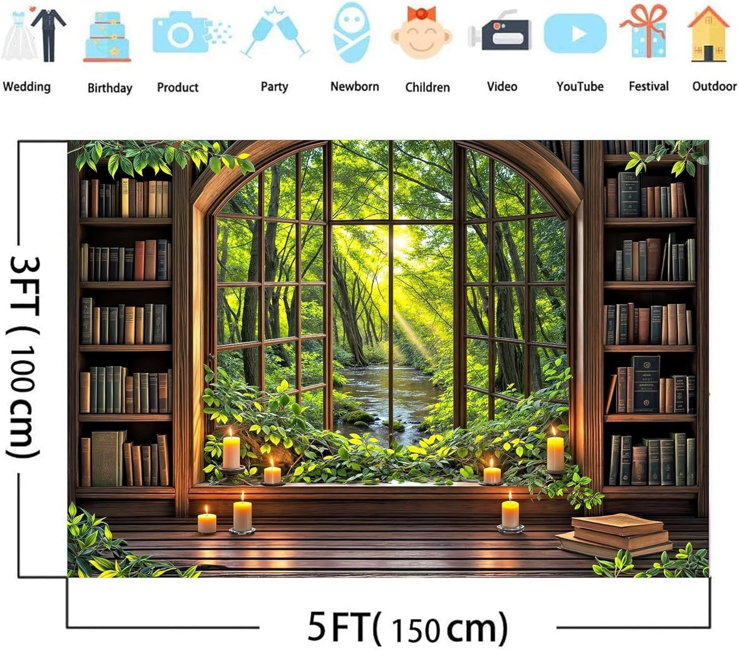 Vintage Forest Bookshelf Backdrop for Zoom Meetings