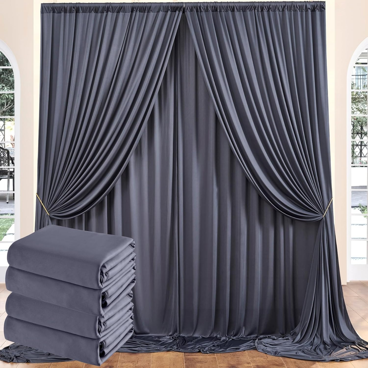 20ft x 10ft Charcoal Backdrop Curtain for Weddings & Parties – 4 Panels