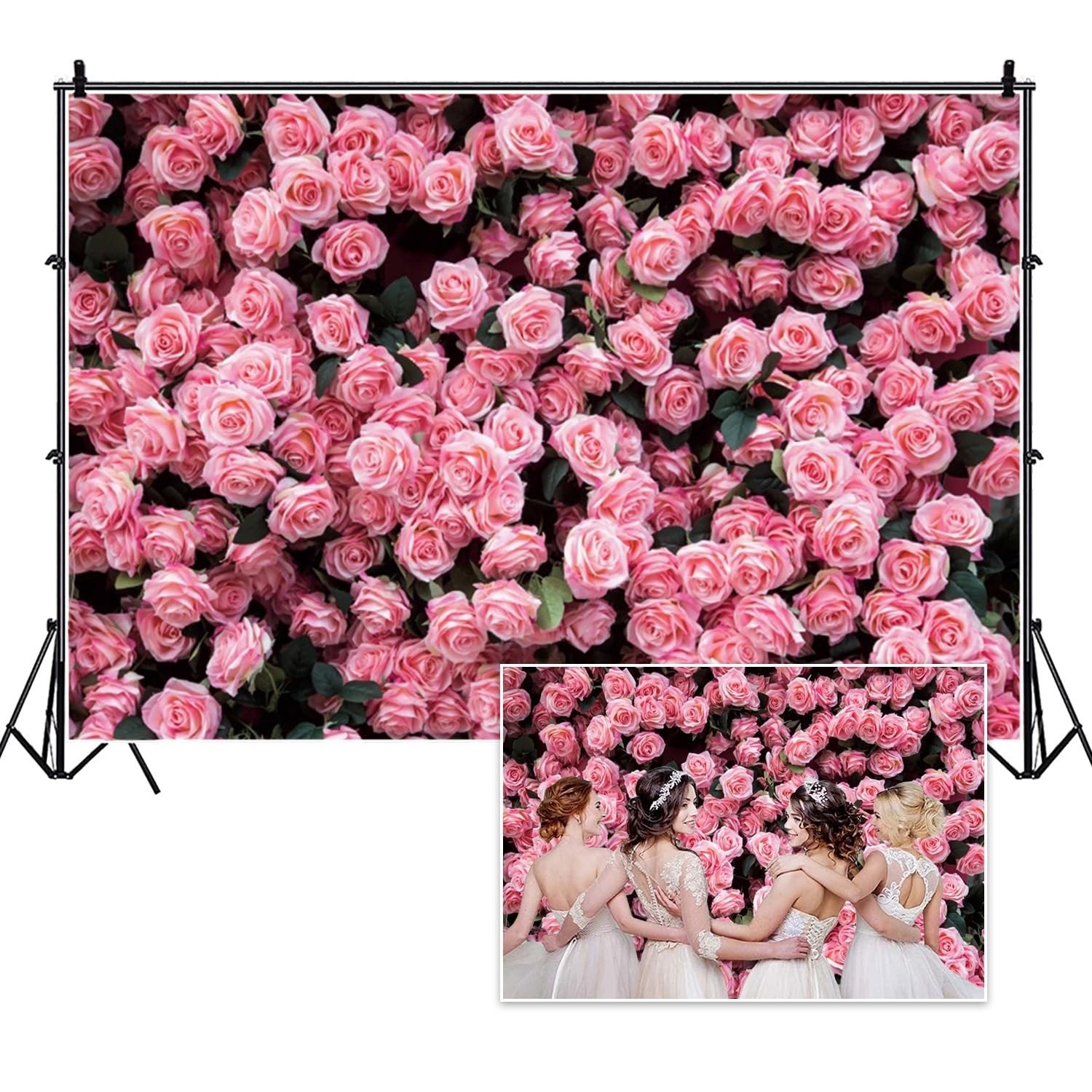 Pink Flower Blooming Rose Floral Wall Photography Background 7x5ft Mat