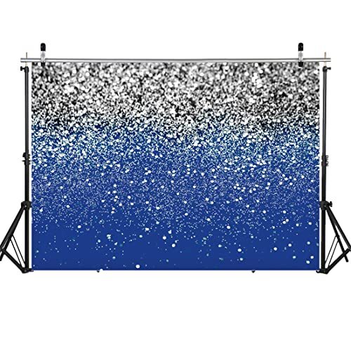 Blue and Silver Backdrop Birthday Backdrop Silver Spots Bokeh 7X5ft Multi