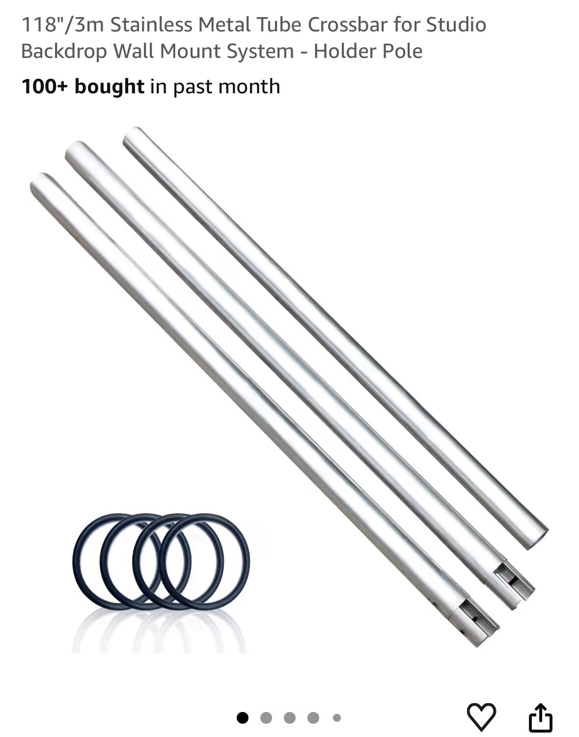 118″/3m Stainless Metal Tube Crossbar for Studio Backdrop Wall Mount System -…