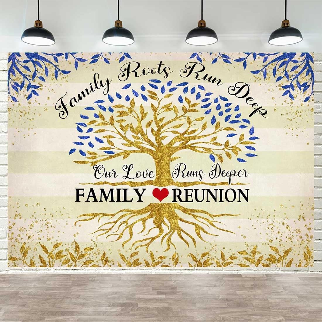 Golden Blue Family Reunion Backdrop Family Tree Leaves Family Members Our Roo…