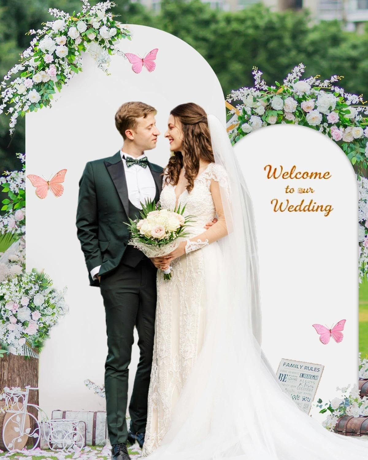Metal Arch Backdrop Stand and Cover Set of 2 (7.2 ft/6 ft, White), Wedding Ar…