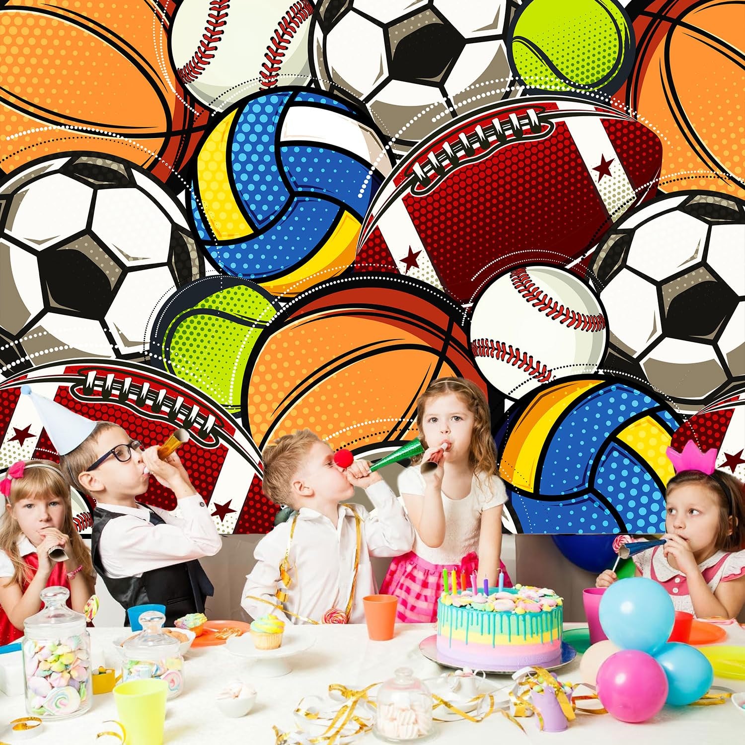 HANYING Sports Party Backdrop,Football Basketball Baseball Sports Theme Birth…