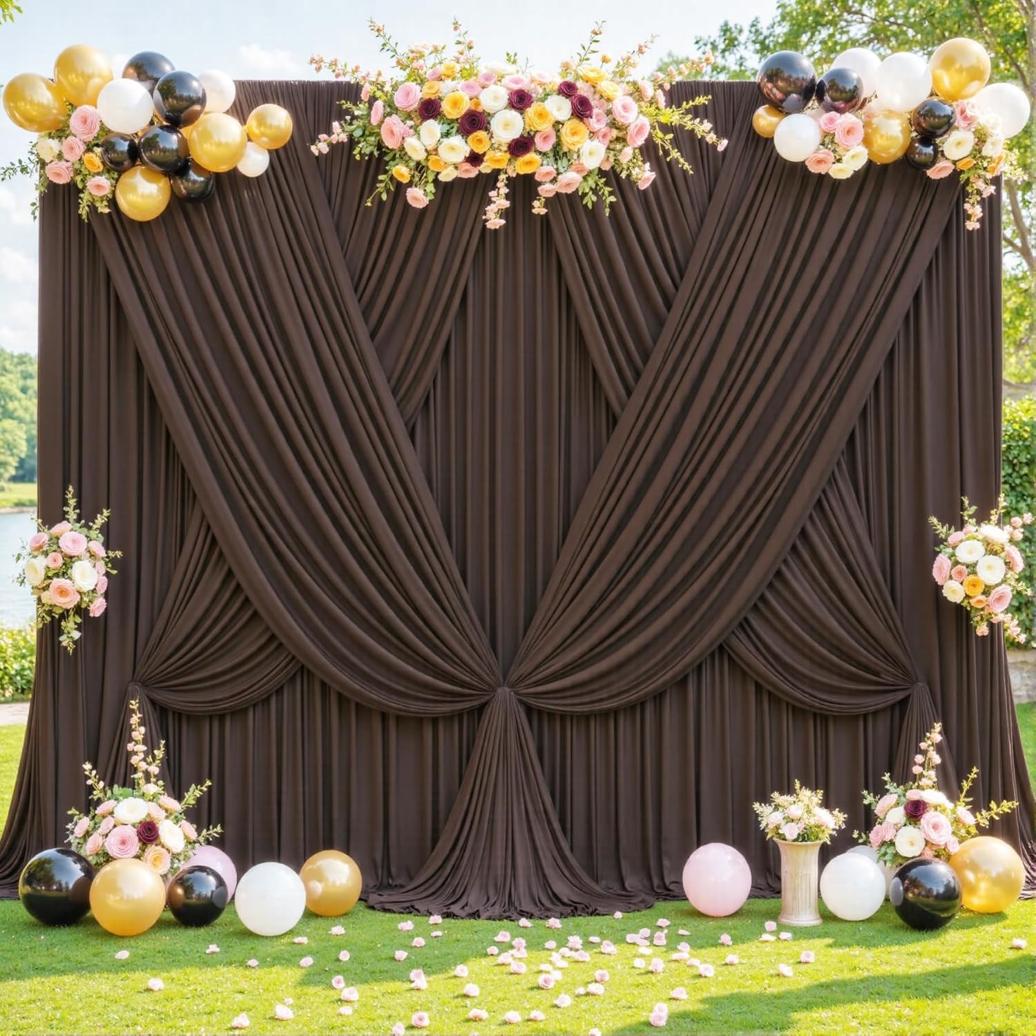 10X10 Brown Backdrop Curtain for Parties Wedding Wrinkle Free Brown Photo Curtai