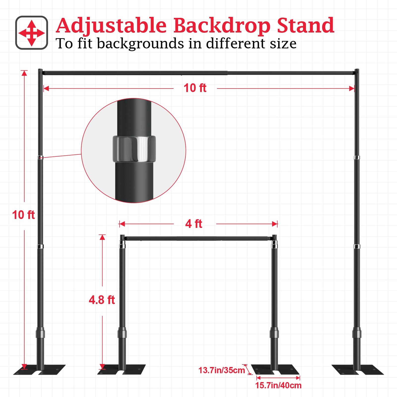 Pipe and Drape Backdrop Stand Kit, 10ftx10ft Heavy Duty Adjustable Photo Back…