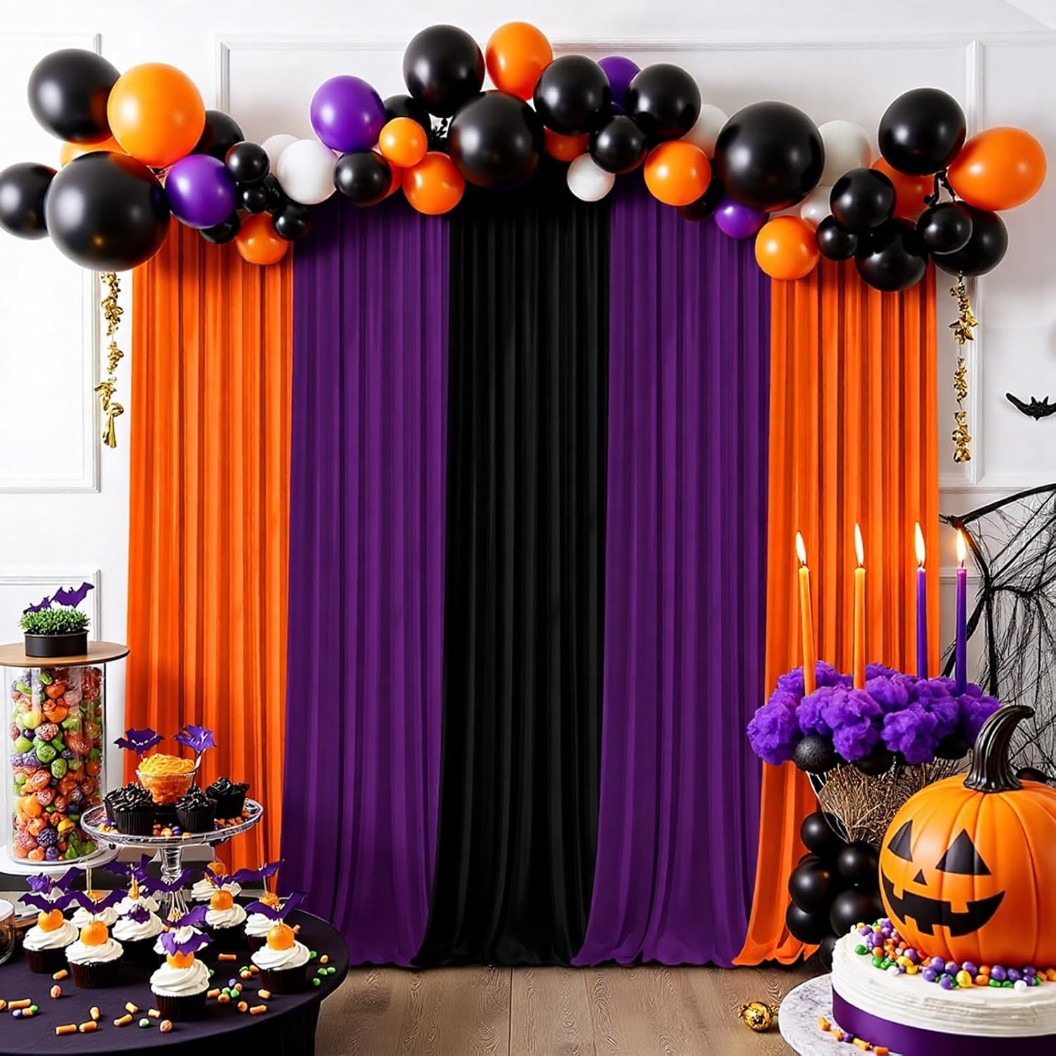 Halloween Backdrop Curtain – 10×10Ft Black Orange Purple Party Background Decor