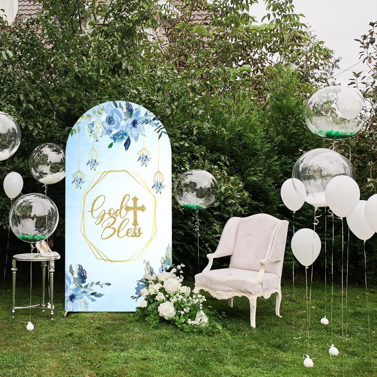 Baptism Arch Backdrop 7.2FT Double Sided God Bless Cover – Party Decoration